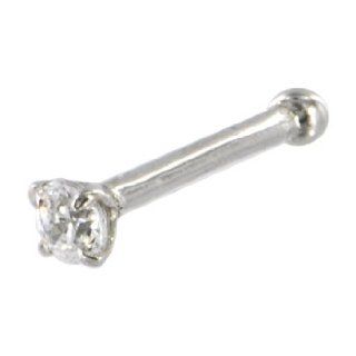 Solid 14KT White Gold 2mm Cubic Zirconia SOLITAIRE Nose Stud Ring: Jewelry