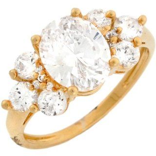 10k Yellow Gold Cluster White 4ct CZ Unique Ladies Engagement Ring: Jewelry