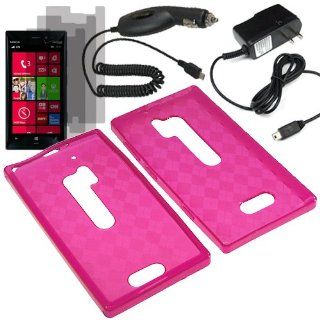 HR TPU Sleeve Gel Cover Skin Case for Verizon Nokia Lumia 928 x3 Fitted Screen Protector + Car Charger + Home Charger  Pink Checker Cell Phones & Accessories