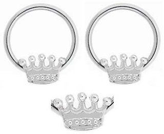 Pair of Crown Tiera Princess King Surgical Steel Captive bead Ring lip, belly, nipple, cartilage, tragus, earring body Jewelry piercing hoop   14 gauge, 3/8" (10mm) 14g: Jewelry
