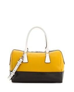 Dara Colorblocked Leather Satchel Bag, Yellow/Black/White   Charles Jourdan