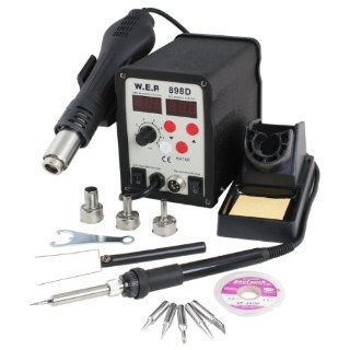 898D 2in1 SMD Hot Air Gun Rework Soldering Iron Station w/ 3 Nozzle & 5 Tips    