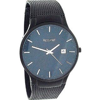 Accurist Gents Blue Dial Date Stainless Steel Black Mesh Bracelet Watch MB902N: Watches
