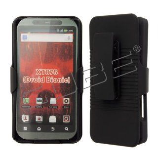 VERIZON MOTOROLA DROID BIONIC XT875 XT 875 SOLID BLACK 2 PC SNAP ON CASE WITH SLIDE  IN FACE  IN HOLSTER SHELL COMBO RATCHETED SWIVEL BELT CLIP: Cell Phones & Accessories