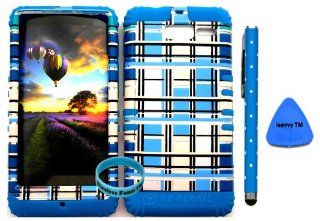 Bumper Case for Motorola Droid Razr M (XT907, 4G LTE, Verizon) Protector Case Blue White Checks Snap on + Blue Silicone Hybrid Cover (Stylus Pen, Pry Tool & Wireless Fones' Wristband included): Cell Phones & Accessories