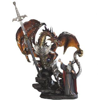 Red Armored Dragon and Wizard   Poly Resin Figurine   Height 21 inches   Collectible Figurines