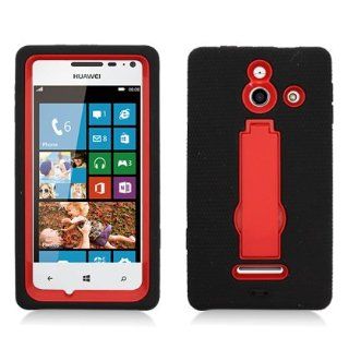 For Huawei W1 H883G/U8686 (Straight Talk/ T Mobile) Layer Case, 3 in 1 w/Stand Black Skin+Red PC: Cell Phones & Accessories