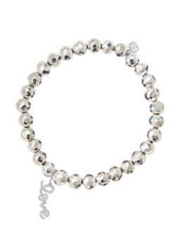 6mm Faceted Silver Pyrite Beaded Bracelet with 14k White Gold/Diamond Love