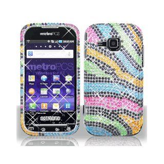 Black Pink Green Blue Yellow Colorful Rainbow Zebra Full Diamond Bling Snap on Design Hard Case Faceplate for Metropcs Samsung Galaxy Indulge R910: Cell Phones & Accessories
