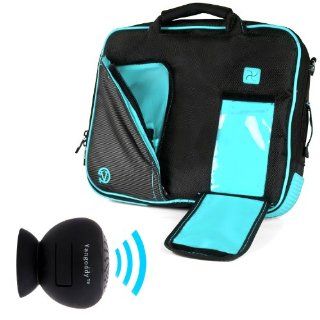 VanGoddy Pindar Sling   Pro Deluxe Shoulder Messenger Carrying Bag (BLACK & AQUA BLUE) for Apple iPad Air Retina Display 9.7" / iPad 3 / iPad 2 4G WiFi + Black Mini Suction Bluetooth Speaker with Microphone: Computers & Accessories
