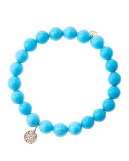8mm Turquoise Beaded Bracelet with Mini Rose Gold Pave Diamond Disc Charm (Made