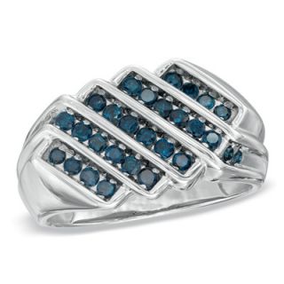 Mens 3/4 CT. T.W. Enhanced Blue Diamond Diagonal Row Ring in Sterling