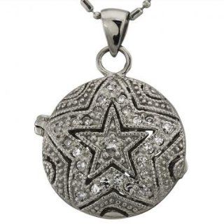 Antique Style Diamond Pendant Locket With 0.35Cts Of Fine White Diamonds Pave Set In Star Design In 18K White Gold Diamond Pendant Locket: Locket Necklaces: Jewelry
