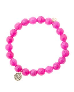 8mm Faceted Fuchsia Agate Beaded Bracelet with Mini Yellow Gold Pave Diamond
