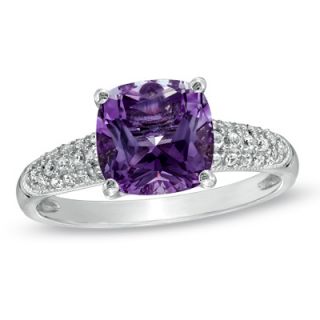 0mm Cushion Cut Amethyst and Lab Created White Sapphire Ring in