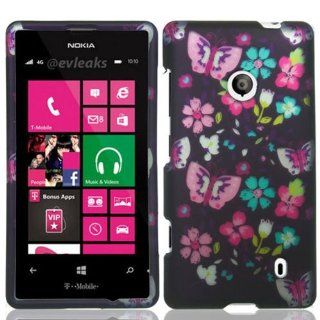 For T Mobile Nokia Lumia 521 Windows Phone 8 Hard Snap on Case Flower Butterfly 