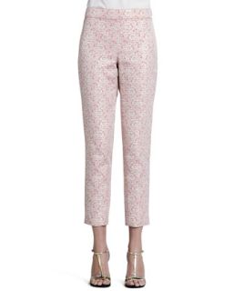 Womens Metallic Jacquard Side Zip Cropped Emma Pants, Flamingo/Multi   St.