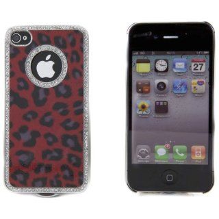 Boho Tronics TM Case Leopard Rhinestone Bling Chrome Edge Hard Plastic Case Cover Skin   Compatible With Apple iPhone 4 4S 4G   Black Red Purple Cell Phones & Accessories
