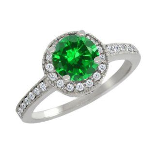 1.89 Ct Round Green Created Emerald 925 Sterling Silver Ring: Jewelry