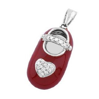 14k White Gold Red Baby Shoe with Diamond Heart P 901A R: Jewelry