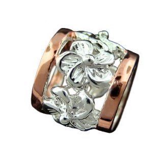 925 Silver Two Tone Rose Plumeria Bead Barrel Pendant Hawaiian Silver Jewelry: Jewelry