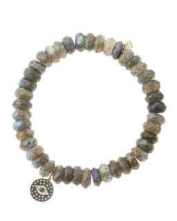 8mm Faceted Labradorite Beaded Bracelet with 14k Gold/Rhodium Diamond Small