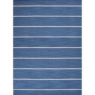 Handmade Flat Weave Stripe Pattern Blue Rug (10 X 14)
