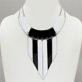 Statement Celebrity Style White Color Block 15" Bib Necklace: Chain Necklaces: Jewelry