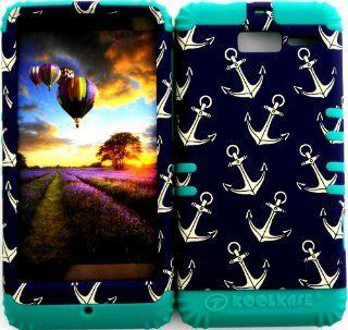 Bumper Case for Motorola Droid Razr M (XT907, 4G LTE, Verizon) Protector Case Anchor on Dark Blue Pattern Snap on + Teal Silicone Hybrid Cover: Cell Phones & Accessories