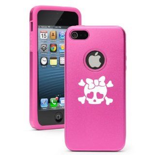 Apple iPhone 5 5S Hot Pink 5D940 Aluminum & Silicone Case Cover Heart Skull Bow: Cell Phones & Accessories