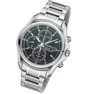 Mens Seiko Solar Alarm Silver Tone Stainless Steel Watch with Round