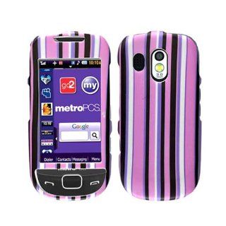 Hard Plastic Snap on Cover Fits Samsung R860 R850 Caliber Purple and Black Stripe Rubberized US Cellular, MetroPCS: Cell Phones & Accessories