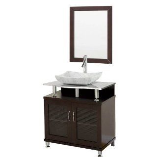 Accara 30 Inch Bathroom Vanity   Doors Only   Espresso w/ White Carrera Marble Countertop    