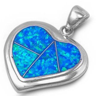 Blue Australian Opal Heart .925 Sterling Silver Pendant Necklace: Jewelry