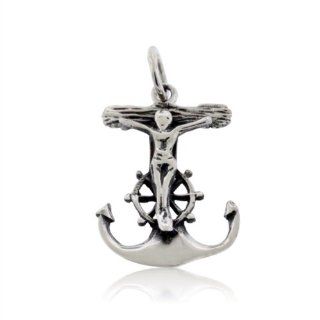 .925 Sterling Silver Mariners Cross Anchor Pendant: Jewelry