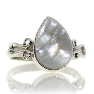 Mother of Pearl Women Ring (size: 7.75) Handmade 925 Sterling Silver hand cut Mother of Pearl color White 3g, Nickel and Cadmium Free, artisan unique handcrafted silver ring jewelry for women   one of a kind world wide item with original Mother of Pearl ge