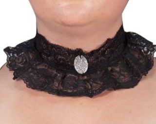 HMS Victorian Ruffle Lace Choker with Ties, Black, One Size: Costume Accessories: Clothing