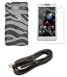 Motorola Droid Razr HD XT926 (Verizon) Premium Combo Pack   Black and Silver Zebra Stripes Diamond Bling Case + ATOM LED Keychain Light + Screen Protector + Micro USB Cable: Cell Phones & Accessories