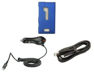 Nokia Lumia 928   Premium Accessory Kit   Blue Hard Shell Case + ATOM LED Keychain Light + Micro USB Cable + Car Charger Cell Phones & Accessories