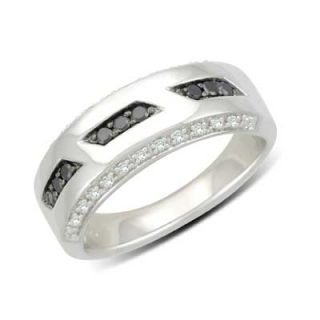 Mens 1/3 CT. T.W. Enhanced Black and White Diamond Band in Sterling