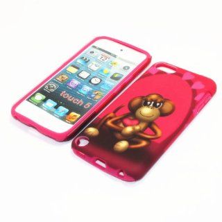 For Apple ipod Touch 5th 2 in 1 Hybrid Cover Case Falling in Love Monkey PC + Hot Pink Silicone : MP3 Players & Accessories
