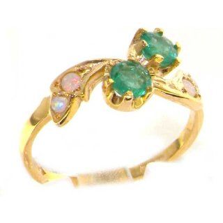 9K Yellow Gold Womens Emerald & Opal English Made Victorian Style Ring   Finger Sizes 5 to 12 Available: Jewelry