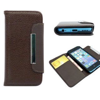 For iPhone 5C Brown Wallet PU Leather Credit Card Holder Magnetic Flip Cover Case: Cell Phones & Accessories