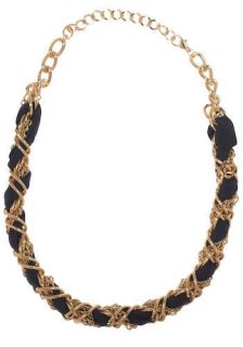 HOLD QA   Gold Chain Navy Ribbon Necklace  Mod Retro Vintage Necklaces