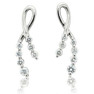 14k White Gold 7 Stone Ribbon Journey Diamond Earrings (GH, I1 I2, 0.38 carat): Diamond Delight: Jewelry