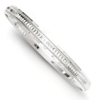 Sterling Silver 6.75mm Fancy Diamond cut Round Slip On Bangle Bracelet: Jewelry