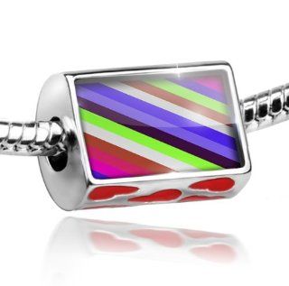 Bead with Hearts diagonal stripe design / pattern   Charm Fit All European Bracelets, Neonblond: Jewelry