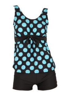 2014 New Sexy Womens Plus Size Swimwear Vintage Swimwear Polka Dots Cover up Boxer Swimsuit (L, Blue dots): Beauty