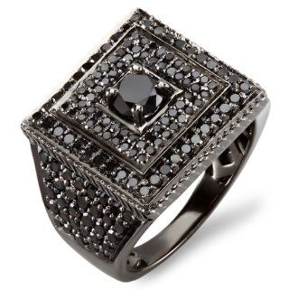 4.00 Carat (ctw) 10k White Gold Round Black Diamond Mens Hip Hop Pinky Ring, 0.75 CT Center: Right Hand Rings: Jewelry