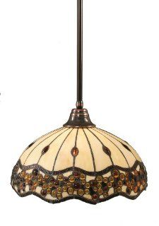 Toltec Lighting 26 BC 997 Stem Pendant Light Black Copper Finish with Roman Jewel Tiffany Glass, 16 Inch   Ceiling Pendant Fixtures  